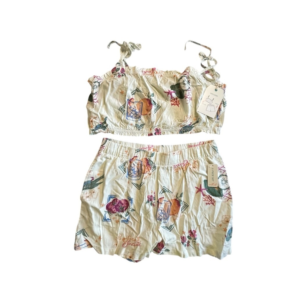 Sweetheart Clothing Floral Two-Piece Romper - Cream and Green